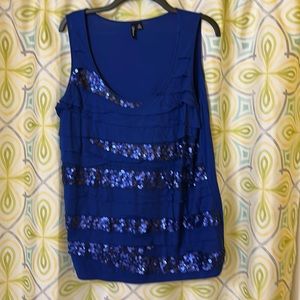Royal blue 2x long sequined ruffled tank top